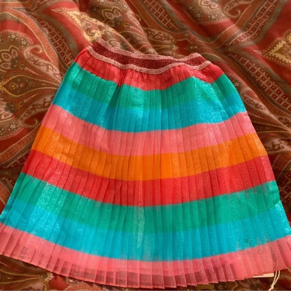 Gucci Rainbow Glitter Stripe Stretch Pleated Skirt